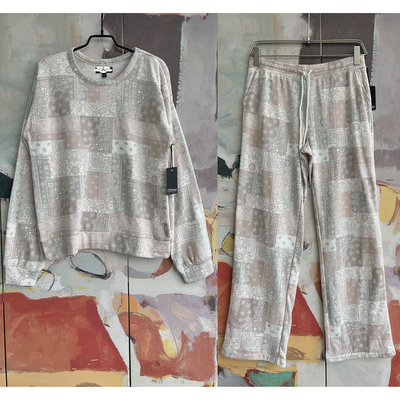 柔软抓绒腰花果长袖家居套装