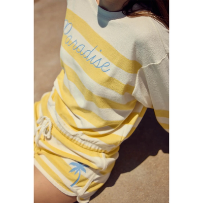 复古毛圈布柠檬色条纹套装