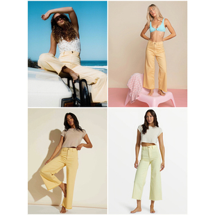 Fall宽松休闲弹力毛边高腰裤 Free 夏日黄系 labong 外贸原单Bil
