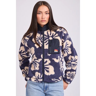 外贸原单Ri*p curl海军蓝花朵毛绒拉链保暖外套抓绒卫衣A11 2860