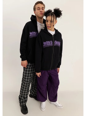 外贸原单You*r trun男女同款紫色字母卫衣连帽拉链运动开衫 1663