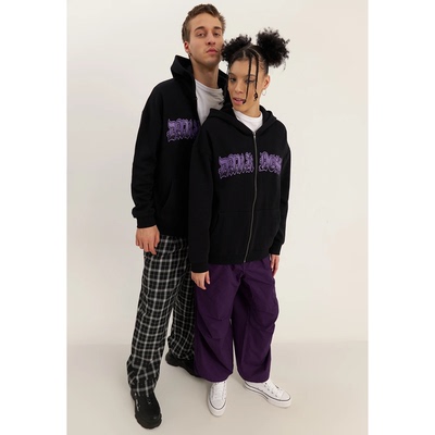 男女同款紫色字母拉链运动衫