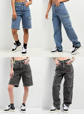 外贸原单Emp*yre复古水洗拉链可拆卸两穿高腰工装牛仔裤 B7 2182