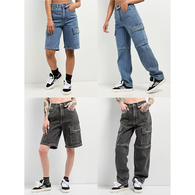 两穿拉链可拆卸工装牛仔裤