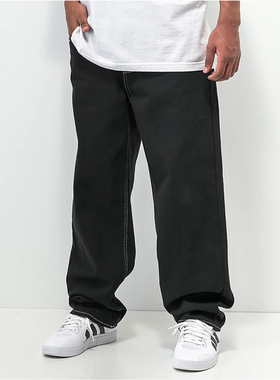 原单Emp*yre小码25-28男女款中低腰黑色刺绣对比色缝线牛仔滑板裤