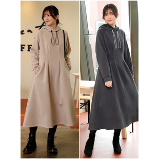 原单[NissenxCheap] 羊毛抓绒衬里腰部褶皱连帽派克喇叭连衣裙