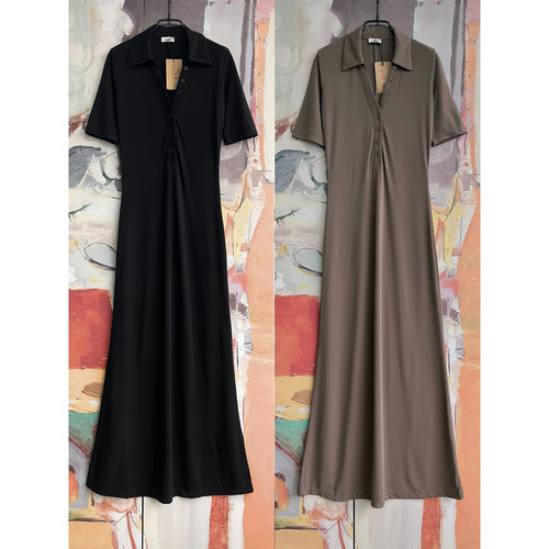 简约气质长款短袖连衣裙两色