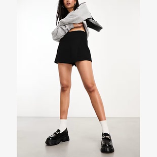 外贸原单Aso 1580 s黑色简约高级斜角不规则下摆显瘦百搭a字裙裤