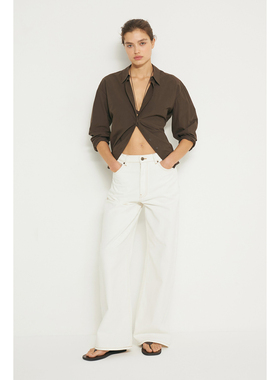 外贸原单LIM*E俄罗斯白色高腰阔腿牛仔裤宽松垂感直筒裤 C 2307