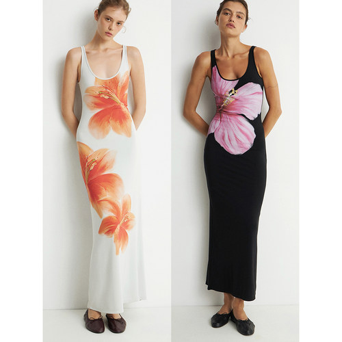 花朵背心长款连衣裙三色