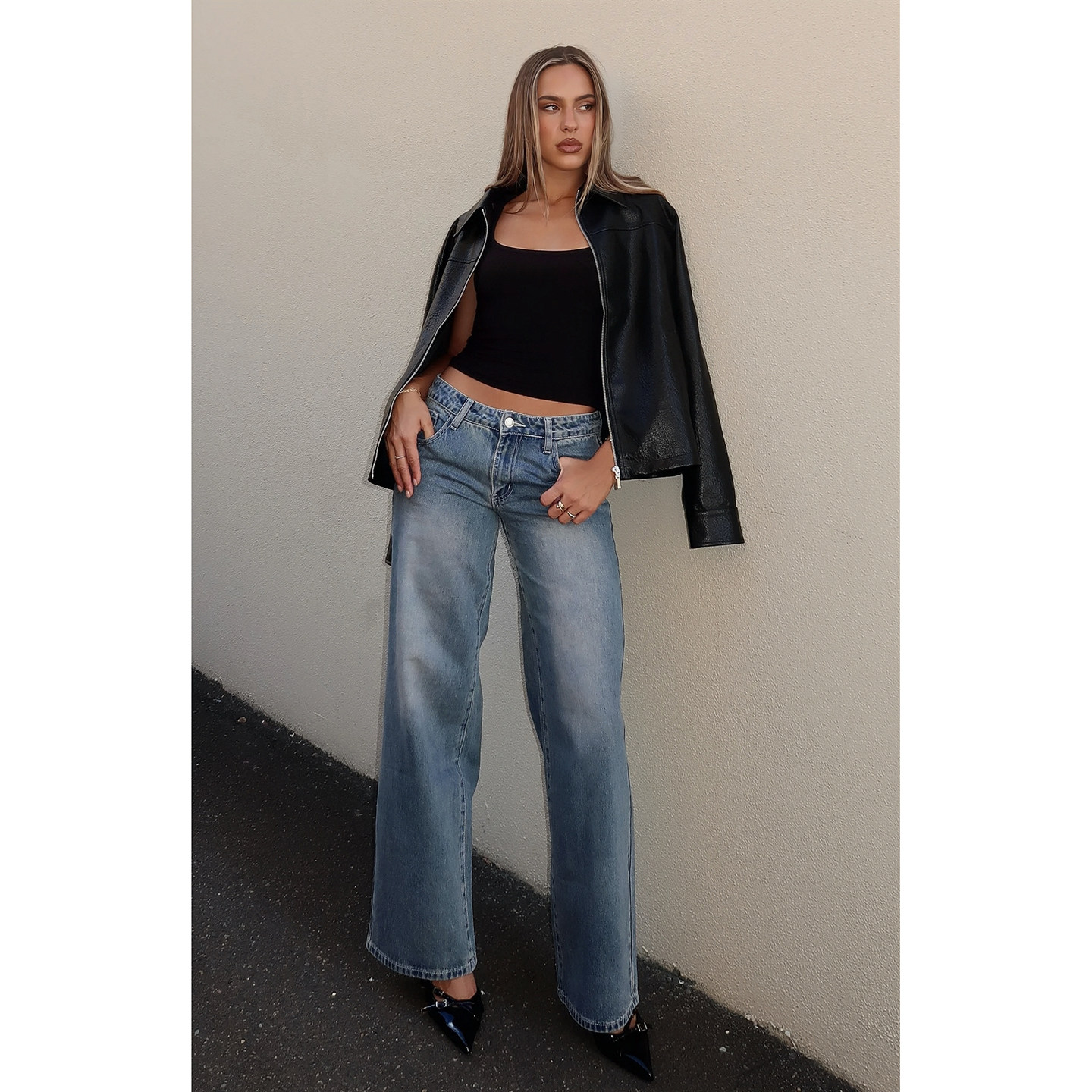 复古水洗宽松百搭牛仔裤