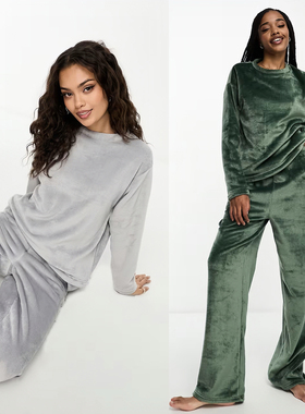 外贸原单ASO*S超柔软加厚保暖羊毛运动衫和运动裤家居服套装 1707