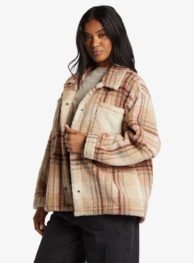 外贸原单Bil*labong灰桃格纹纽扣外套摇粒绒泰迪熊羊羔绒D 1890