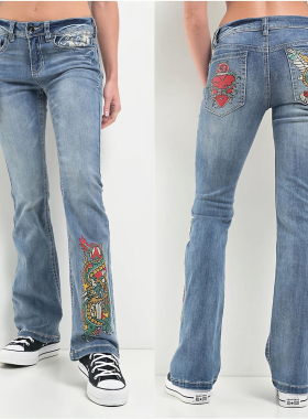 外贸原单Nin*thHallAlyssia亚洲文化龙腾、老鹰喇叭牛仔裤D8 1249