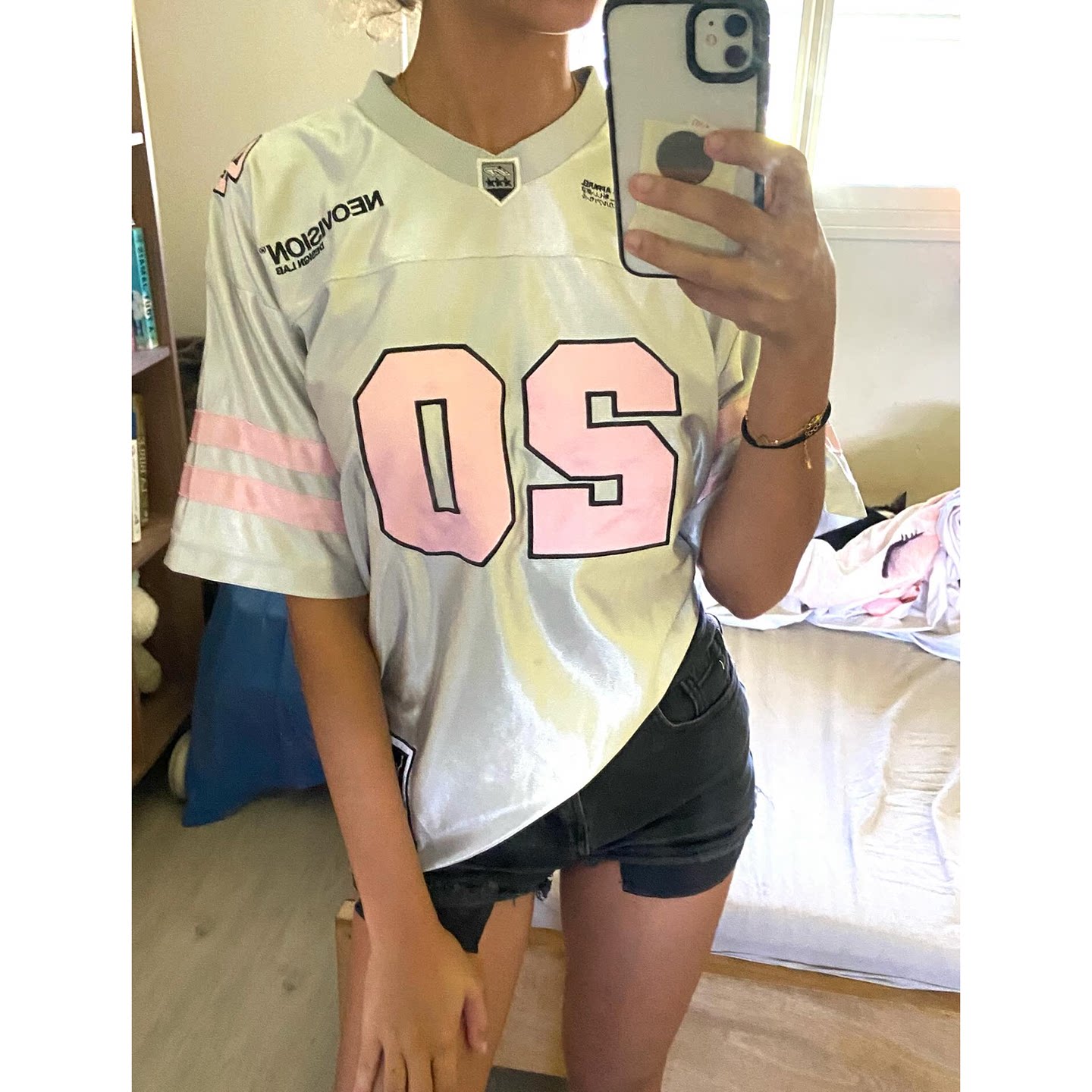 外贸原单Neo*vision银色潮流V领短袖T恤宽松运动上衣球衣B5 2439