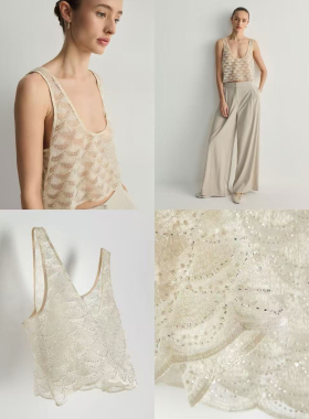 外贸原单RES*ERVED法式优雅重工串珠无袖网纱叠穿背心A11 2527