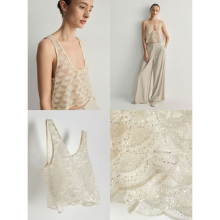 网纱叠穿背心A11 优雅重工串珠无袖 2527 ERVED法式 外贸原单RES