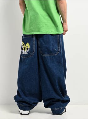 男女同款超宽松深蓝色阔腿牛仔裤
