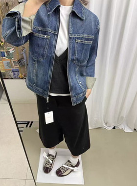 外贸原单Nor经典复古水洗双拉链宽松显瘦翻领牛仔夹克外套 1654