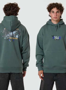 外贸原单Thr*ills重磅潮流慵懒舒适宽松套头加绒连帽卫衣B10 2504