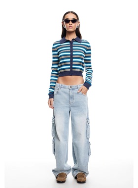 外贸原单Lio*ness复古水洗口袋工装宽松阔腿直筒显瘦牛仔裤 2318