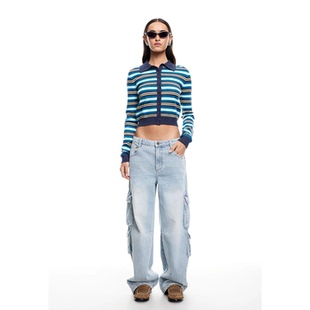 2318 宽松阔腿直筒显瘦牛仔裤 外贸原单Lio ness复古水洗口袋工装