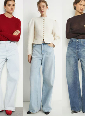 外贸原单LIM*E复古水洗休闲百搭高腰直筒宽松阔腿牛仔裤 D7 2305