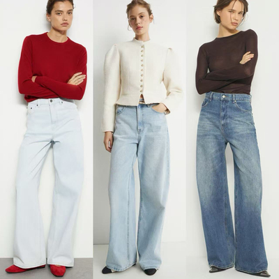 高腰直筒宽松阔腿牛仔裤