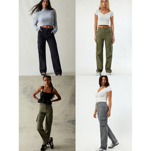 1489 口袋直筒百搭休闲牛仔裤 外贸原单Pac sun复古水洗高腰工装