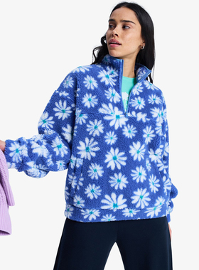 外贸原单Rox*y宝蓝雏菊半拉链宽松套头衫羊羔绒抓绒卫衣 A 2836