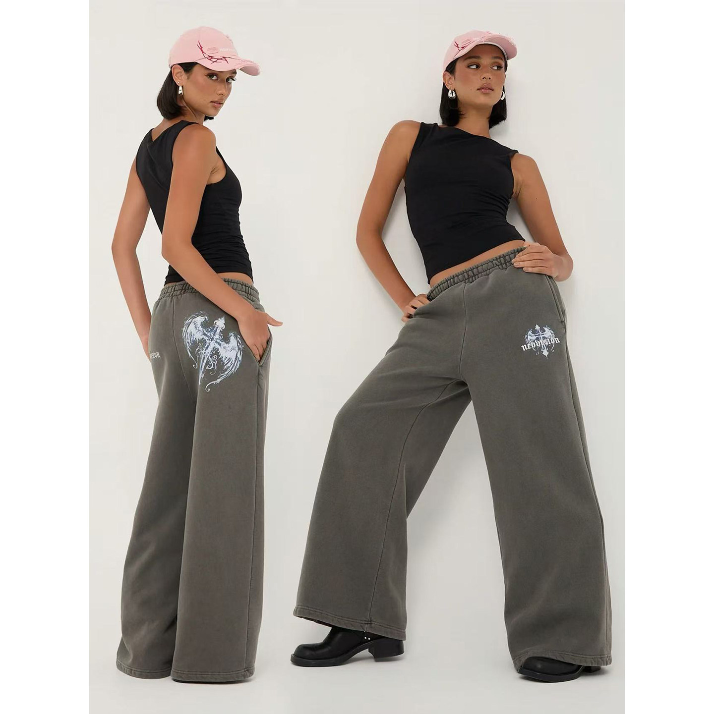 外贸原单Neo*vision水洗灰十字直筒阔腿加绒运动裤卫裤 C1 2401,女装/女士精品,卫裤,淘宝优惠券,粉丝福利购,淘宝优惠卷