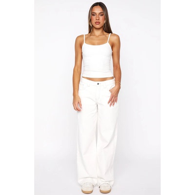 字母标低腰阔腿牛仔裤米白色