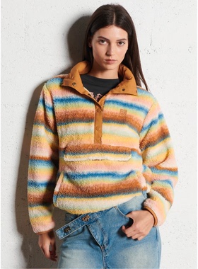 外贸原单Bil*labong 旧时光彩虹捕手半拉链泰迪熊羊羔绒 1893