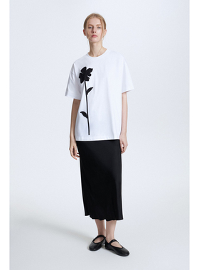 外贸原单LIM*E白色圆领短袖宽松简约休闲上衣带贴花的超大号T恤