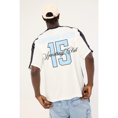 黑白拼色宽松V领运动球服