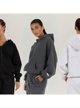 外贸原单Mus*cle Republic加绒卫衣休闲宽松印花拉链连帽上衣1559