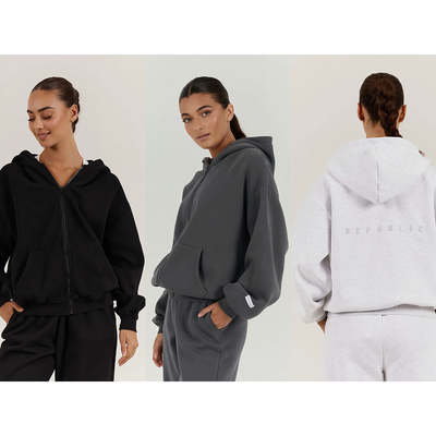 加绒宽松休闲拉链帽衫卫衣