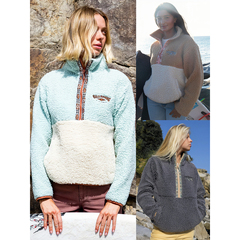 原单Bil*labong滚边春信半拉链拼色织带泰迪熊摇粒绒卫衣C5 1918