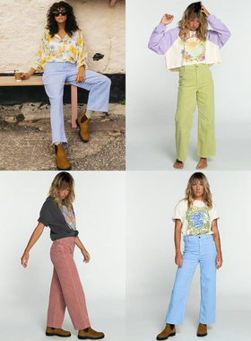 外贸原单Bil*labong灯芯绒休闲高腰大弹力阔腿裤长裤三色 B4 2128