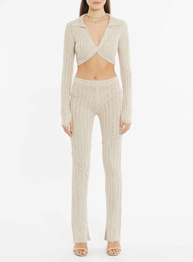 外贸原单RUV*E - FUZE Pants欧美风高腰显瘦休闲紧身针织开叉长裤