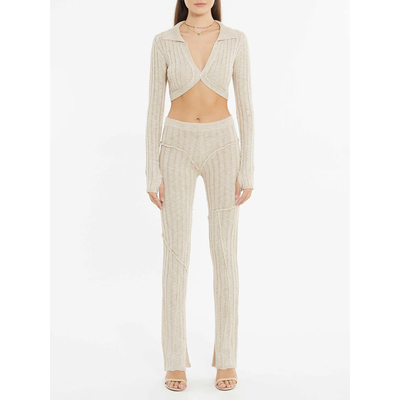 休闲百搭针织开叉长裤女