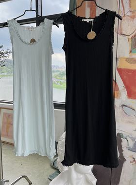 外贸原单Rev*iew贴身系列弹力罗纹柔软舒适背心连衣裙  绿-黑