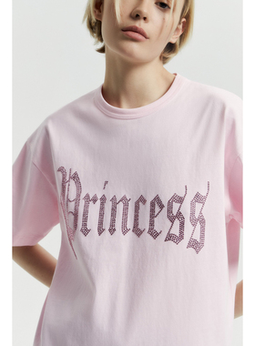 俄罗斯lim出口外贸重工水钻文字印花纯棉圆领宽松短袖T恤C2 2479