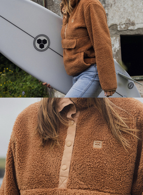 外贸原单Bil*labong 檀木色袋鼠袋高领泰迪熊羊羔绒外套B6 1876