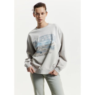 401 运动卫衣9082 1736 E复古印花风景画圆领宽松长袖 外贸原单LIM