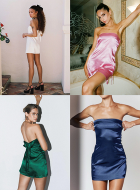 外贸原单Pri*ncess Polly Shaya优雅气质绸缎露肩抹胸连衣裙 四色