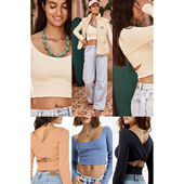 外贸原单Rox 1869 T恤 多色 y纯色长袖 露脐上衣设计感辣妹修身