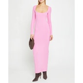 连衣长裙 卡戴珊原单SKI MS浅粉色罗纹弹力柔软纯欲性感长袖 1870