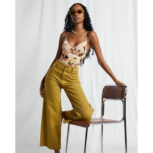 Fall宽松百搭休闲弹力毛边高腰裤 Free 猕猴桃 labong 外贸原单Bil