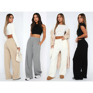 外贸原单WF大弹力超软糯垂感百搭简约休闲宽松显瘦阔腿针织裤 1011